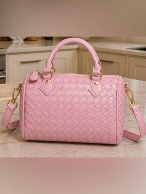 Pink Woven Satchel Handbag